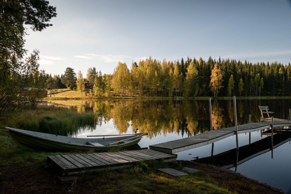 Living a relaxing life on the water with a dock and paddle boat in New Brunswick, in Atlantic Canada maritimes. 