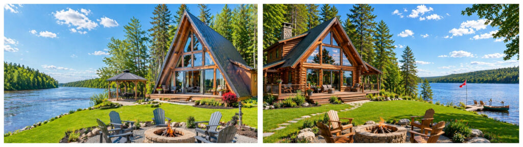 Log cabin and A-Frame cabin in New Brunswick, vacation property american